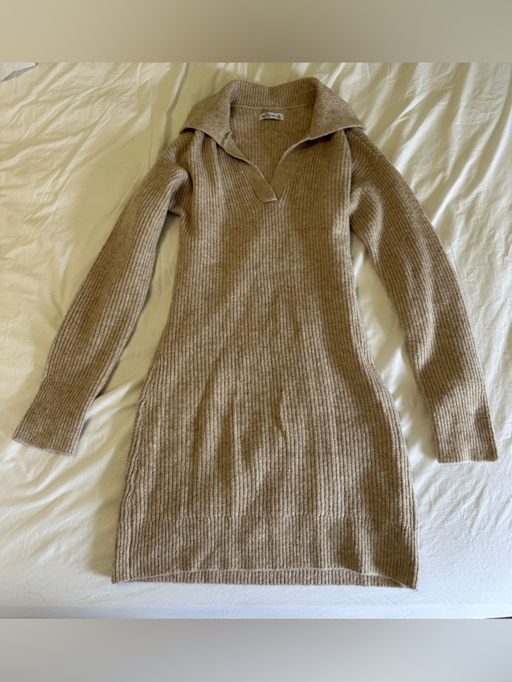 Hollister Ribbed Knit Women’s Collared Sweater Dress - Beige size XS